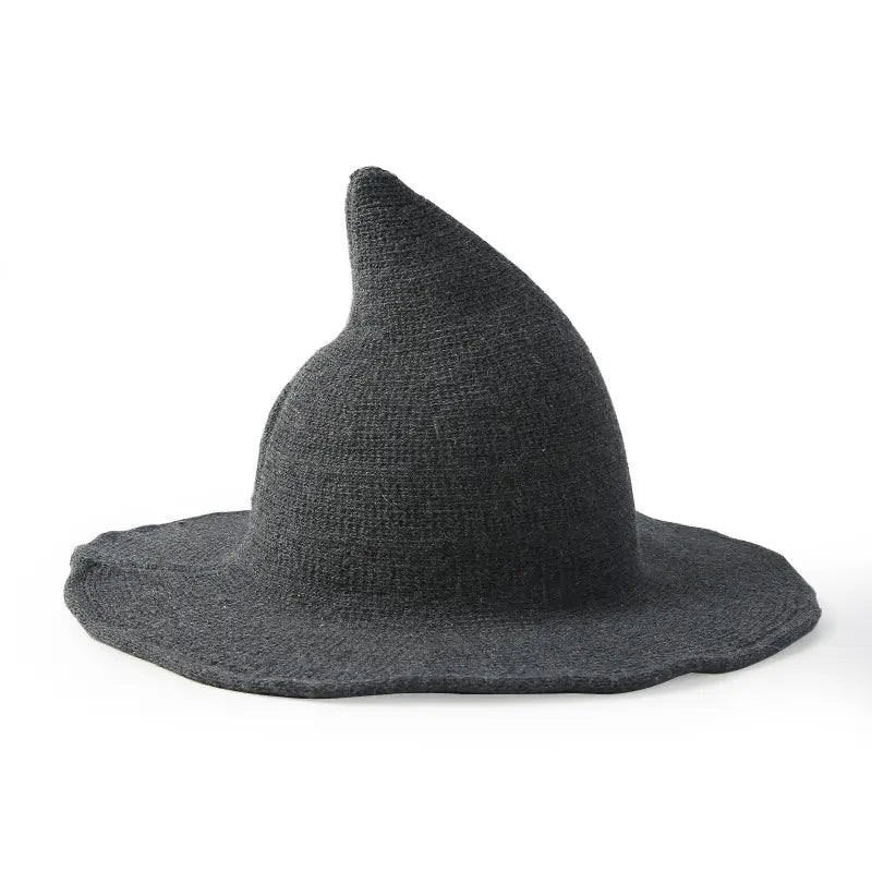 Dark Grey Knitted Wool Foldable Witch Hat