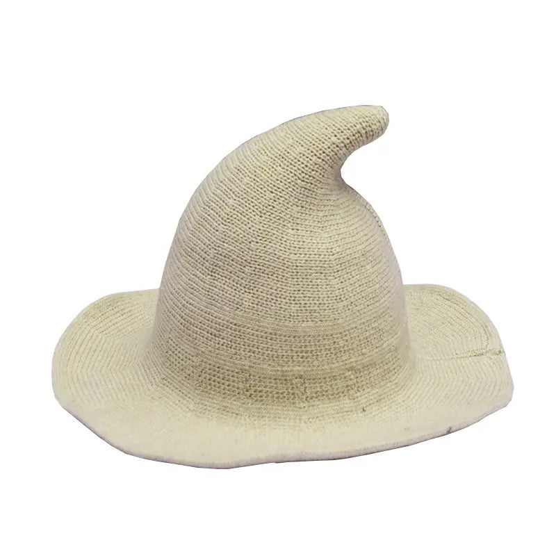 Cream Knitted Wool Foldable Witch Hat