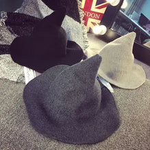 Load image into Gallery viewer, Dark Grey Knitted Wool Foldable Witch Hat
