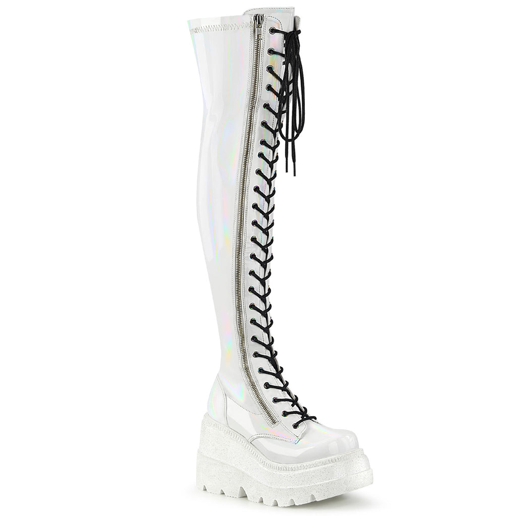 Demonia Shaker-374 White Patent Platform Boot
