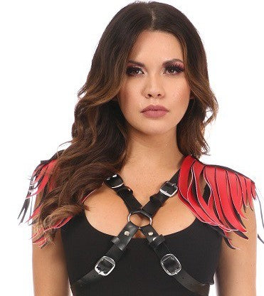 Daisy Corsets Vegan Leather Body Harness with Black & Red Fringe