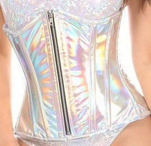 Load image into Gallery viewer, Daisy Corset Silver Holo Steel Boned Underbust Corset (Plus Available)
