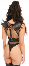 Load image into Gallery viewer, Daisy Corsets Black &amp; Gold Vegan Leather Small Angel Wing Body Harness
