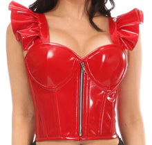 Load image into Gallery viewer, Daisy Corsets Red Patent Bustier Top w/ Ruffle Sleeves (S-5xl)
