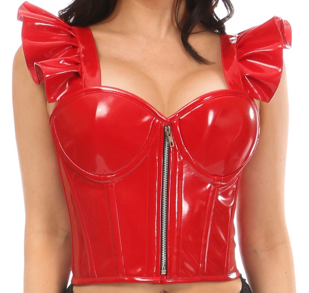 Daisy Corsets Red Patent Bustier Top w/ Ruffle Sleeves (S-5xl)