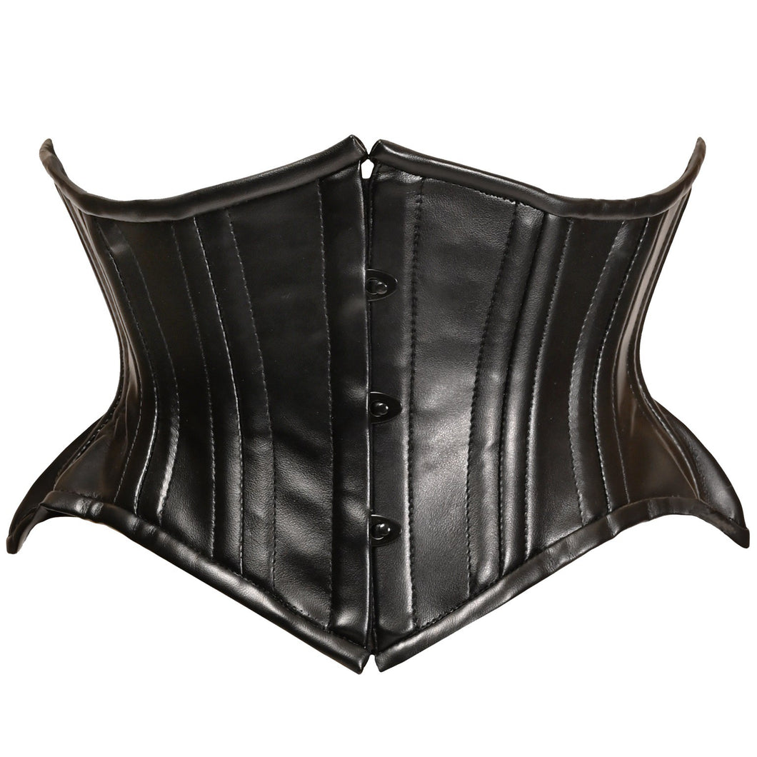 Black Faux Leather Steel Boned Waist Cincher (Plus Available)