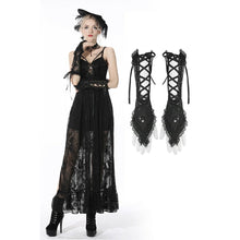 Load image into Gallery viewer, Dark in Love Ribbon and Lace Sleeve Gloves
