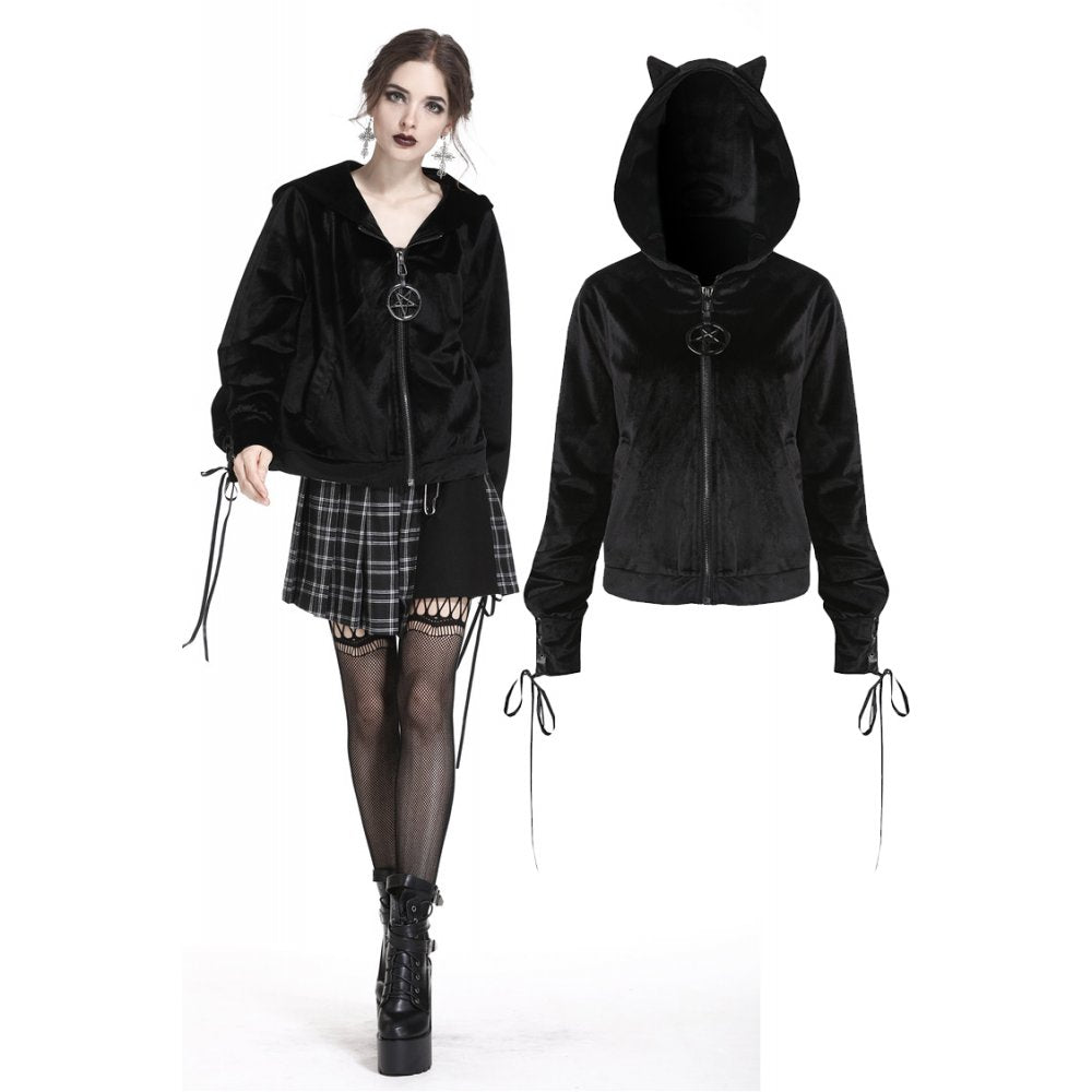 Dark in Love Black cat casual pentagram hoodie
