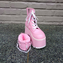 Load image into Gallery viewer, Demonia Ashes-57 Pink Vegan Leather Platform Ankle Boots
