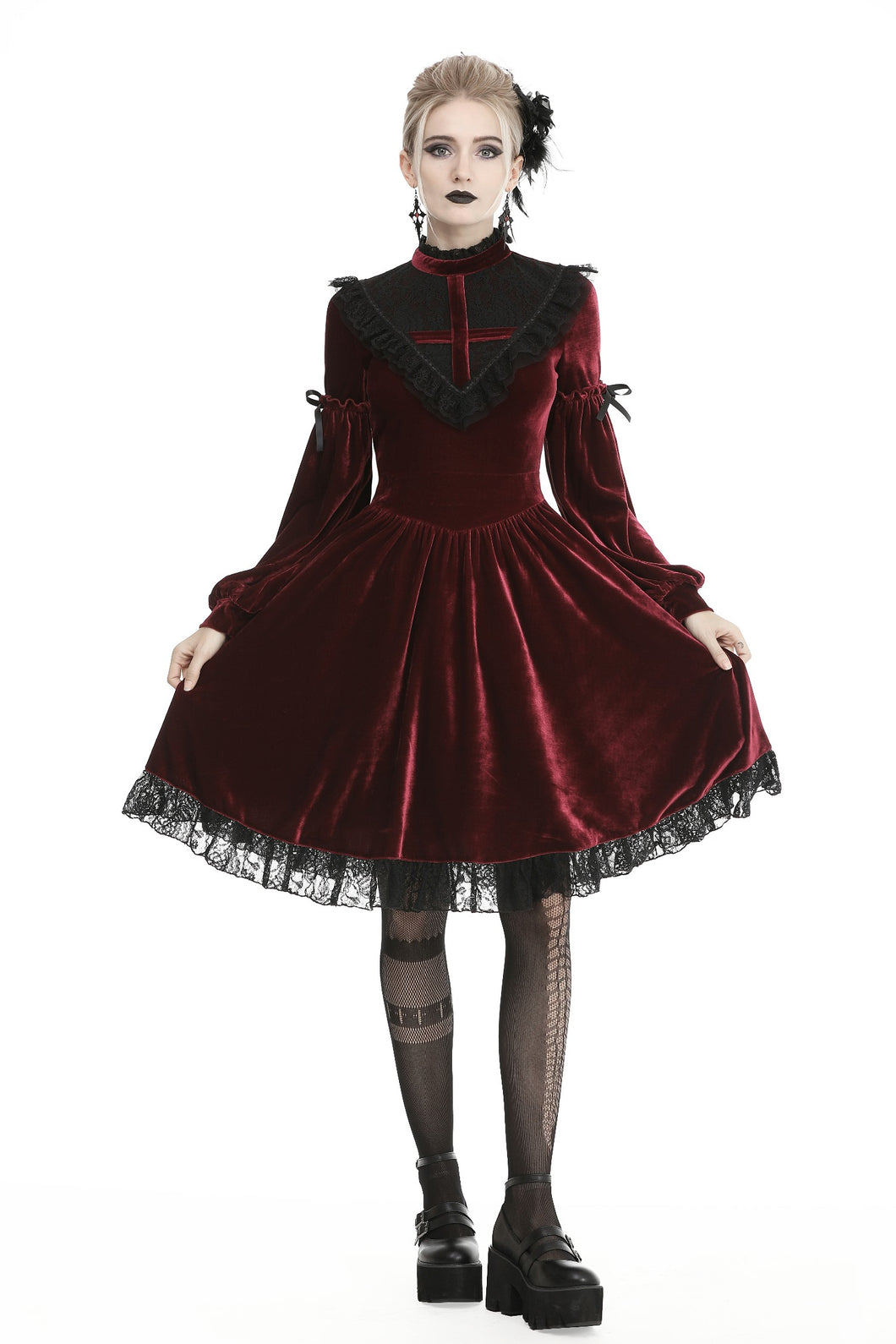 Dark in Love Gothic Ghost Blood Cross Velvet Dress