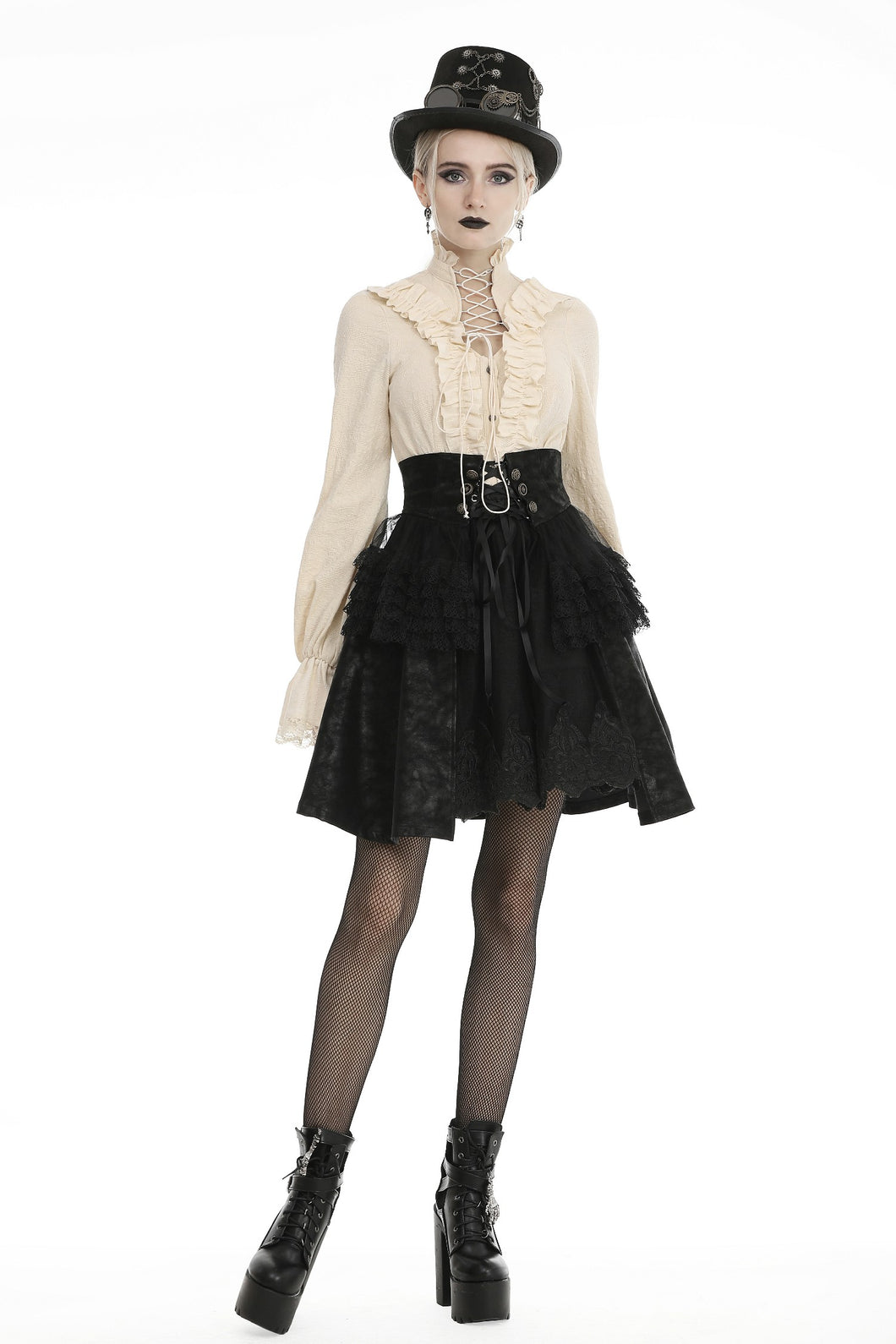 Dark in Love Layered Lace-up Short Skirt