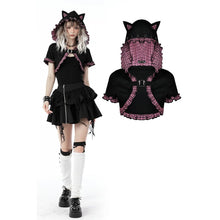 Load image into Gallery viewer, Dark In Love Gothic Pink Plaid Cat Ear Hoodie Shrug
