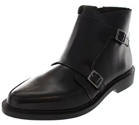 T.U.K. Black Leather Double Buckle Ankle Boot