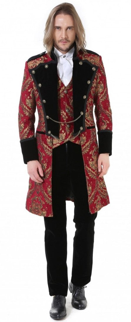 Pentagramme Men's Red and Gold Brocade Tailcoat