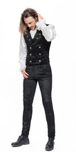 Load image into Gallery viewer, Pentagramme Men&#39;s Black Velvet Gothic Trousers with Faux Leather Details

