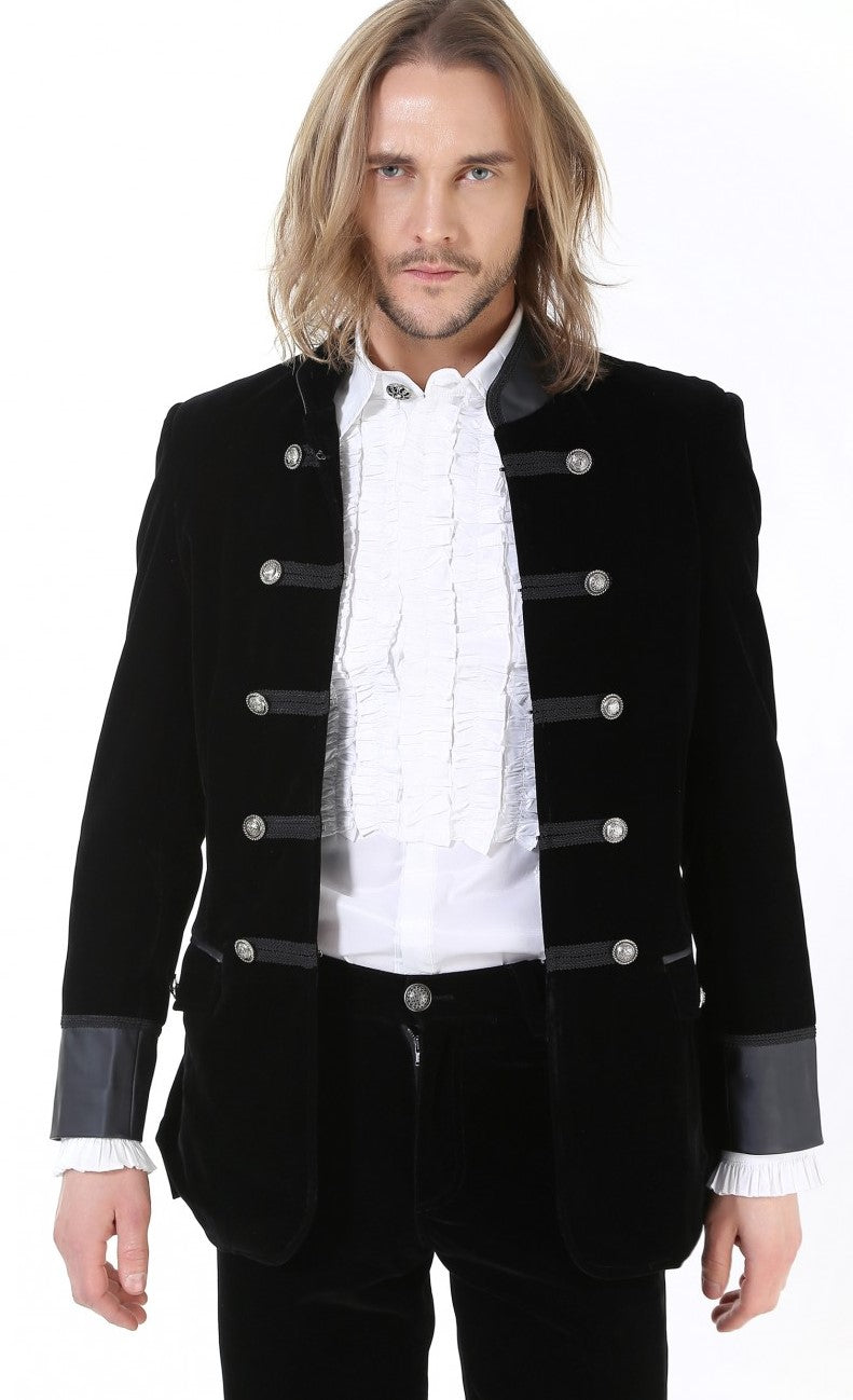 Pentagramme Men's Velvet Gothic Mid-Length Jacket in Black