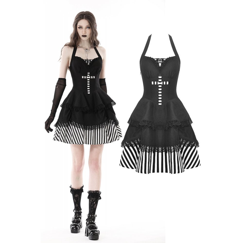 Dark in Love Gothic Striped Cross Prom Dress