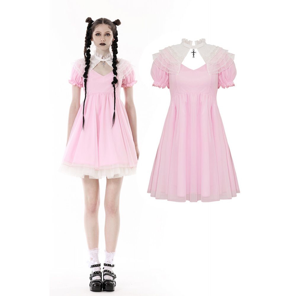 Dark in Love Gothic Lolita Pink and White Princess Dress