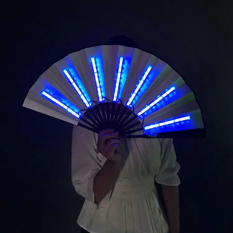 Large Blue Led Rave Folding Fan