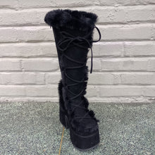 Load image into Gallery viewer, Demonia Camel-311 Black Faux Fur Platform Boots
