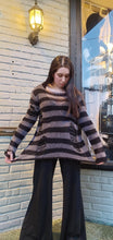 Load image into Gallery viewer, Grey &amp; Black Stripe Knit Distress Sweater
