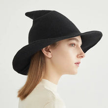Load image into Gallery viewer, Black Knitted Wool Foldable Witch Hat
