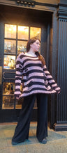 Load image into Gallery viewer, Pink &amp; Black Stripe Knit Distressed Sweater
