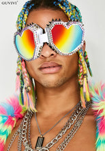 Load image into Gallery viewer, White Heart Shaped Rave Goggles with Spikes and Rhinestones

