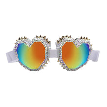 Load image into Gallery viewer, White Heart Shaped Rave Goggles with Spikes and Rhinestones
