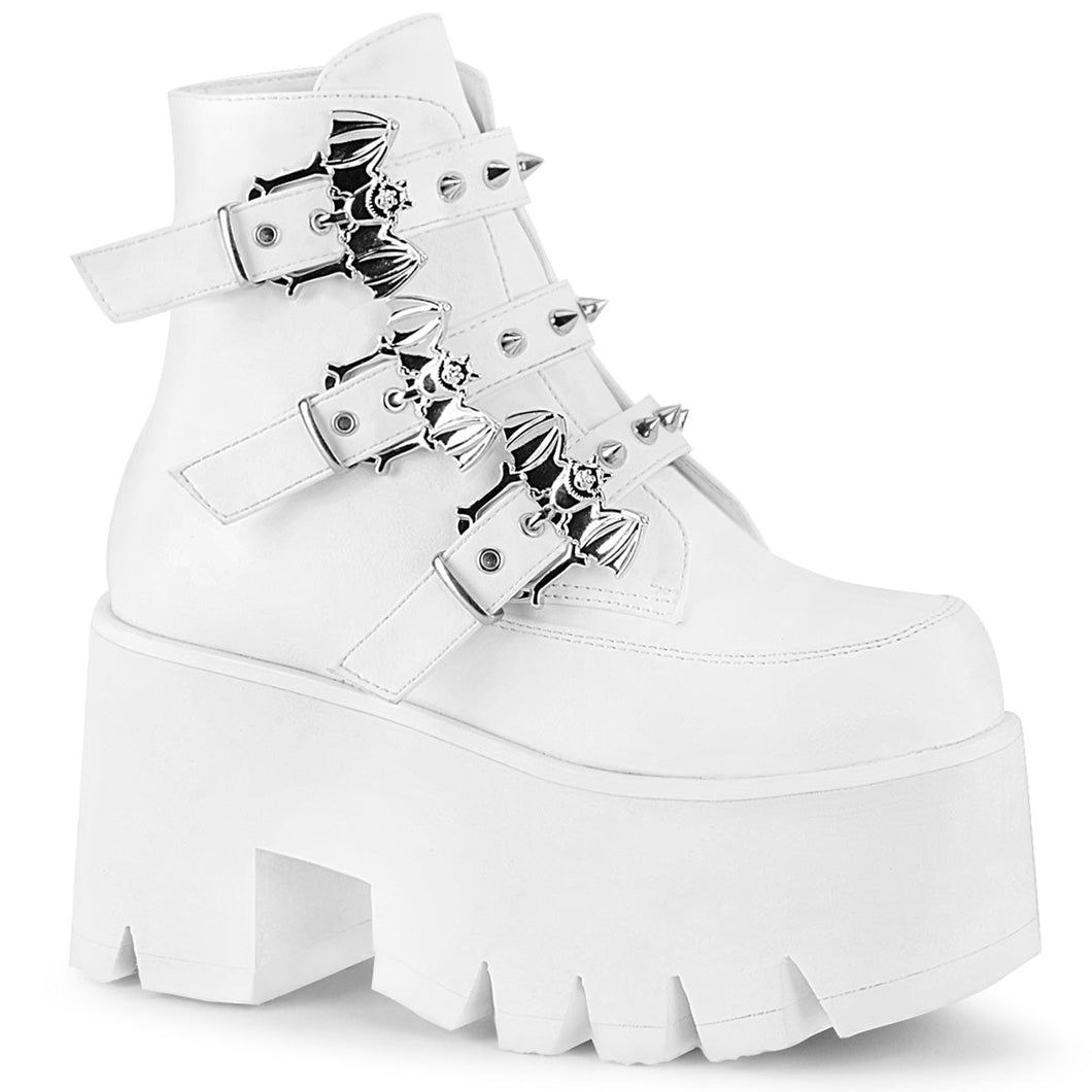 Demonia Ashes-55 White Platform Ankle Boots