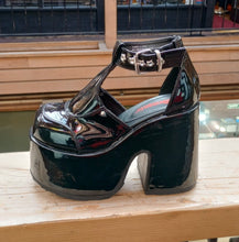Load image into Gallery viewer, Demonia Camel-103 Black Patent Platform Sandals
