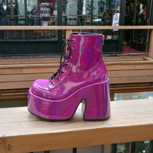 Load image into Gallery viewer, Demonia Camel-203 Purple Holo Platform Ankle Boots
