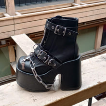 Load image into Gallery viewer, Demonia Camel-205 Black Chain Platform Ankle Boots
