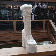 Load image into Gallery viewer, Demonia Camel-311 White Faux Fur Platform Boots
