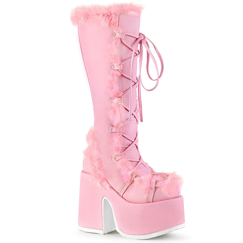 Demonia Camel-311 Pink Faux Fur Platform Boots