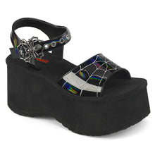 Load image into Gallery viewer, Demonia Funn-10 Black Holographic Platform Sandal
