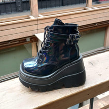 Load image into Gallery viewer, Demonia Shaker-52 Black Holographic Platform Boot
