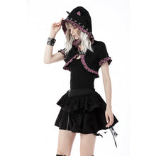Load image into Gallery viewer, Dark In Love Gothic Pink Plaid Cat Ear Hoodie Shrug
