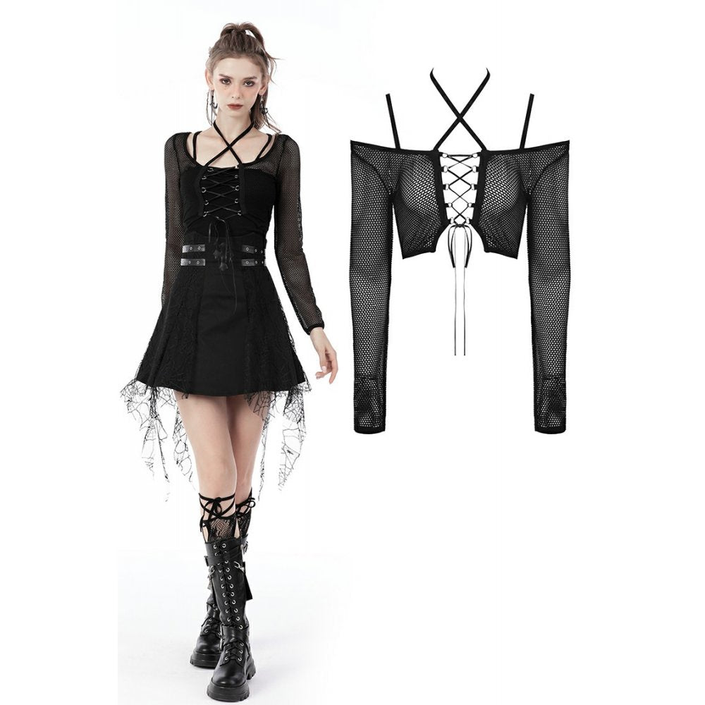 Dark in Love Punk Net See-through Lace Up Top
