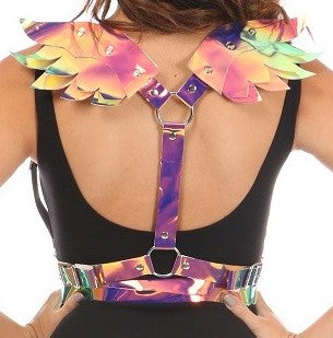 Daisy Corsets Rainbow Holographic Body Harness with Wings