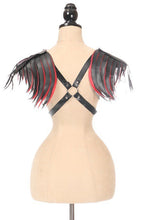 Load image into Gallery viewer, Daisy Corsets Vegan Leather Body Harness with Black &amp; Red Fringe
