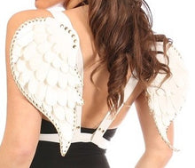 Load image into Gallery viewer, Daisy Corsets White and Gold Vegan Leather Angel Wing Harness
