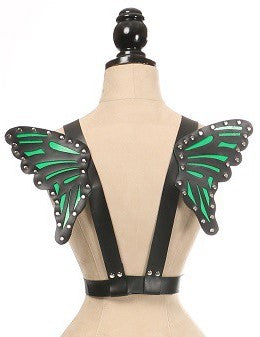 Daisy Corsets Black/Green Vegan Leather Butterfly Wings