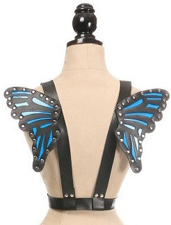 Daisy Corsets Black/Blue Vegan Leather Butterfly Wings