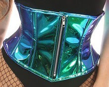 Load image into Gallery viewer, Daisy Corsets Teal/Blue Holo Steel Boned Mini Cincher (S-5xl)
