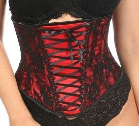 Daisy Corsets Red Lace-Up Underbust Corset w/Black Lace (S-5xl)
