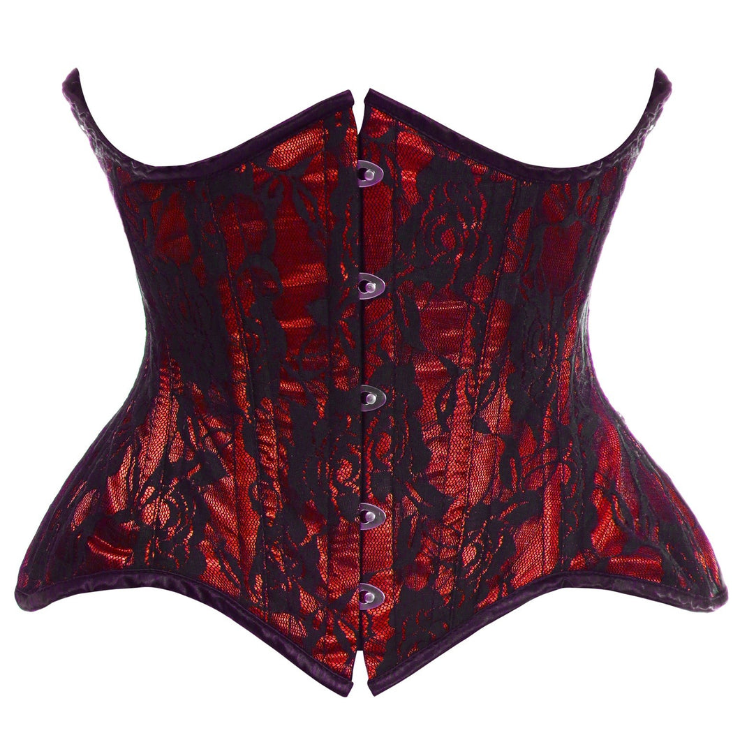 Red w/Black Lace Steel Boned Curvy Waist Cincher (Plus Available)