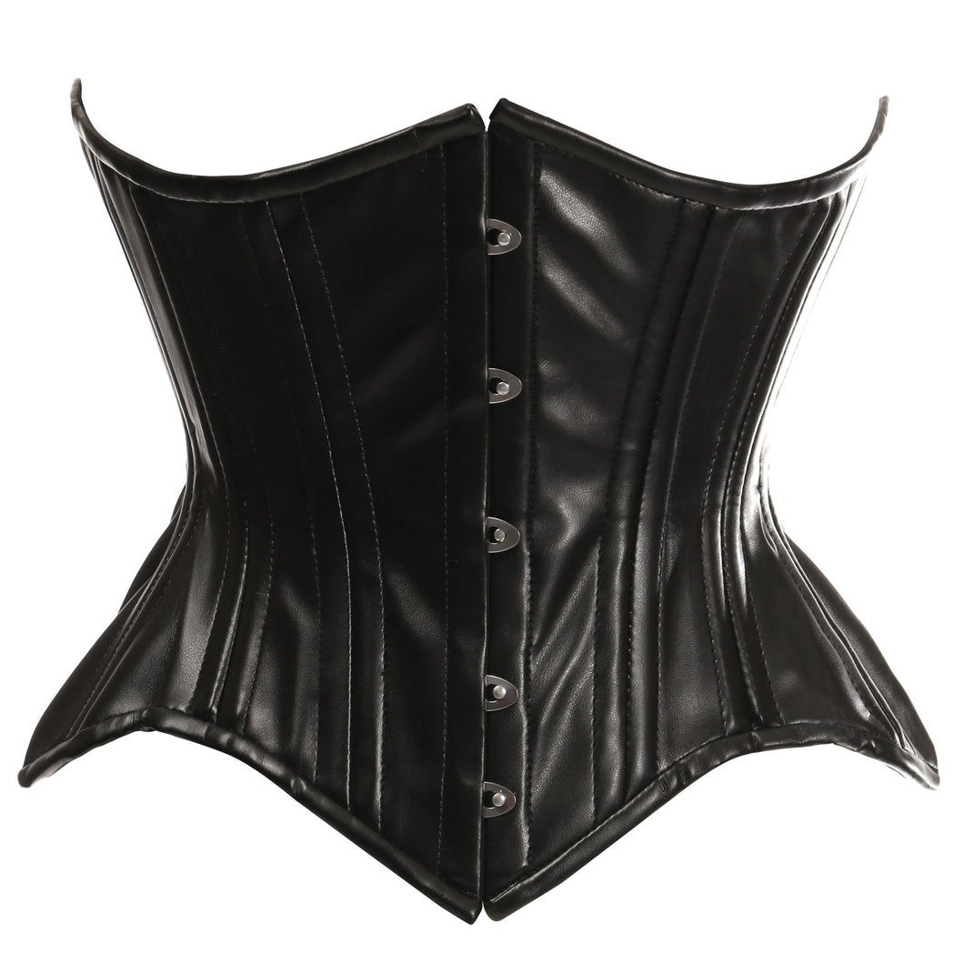 Black Faux Leather Steel Boned Curvy Waist Cincher (Plus Available)