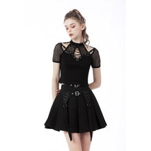 Load image into Gallery viewer, Dark In Love Black Punk Double Buckle Pleated Skirt
