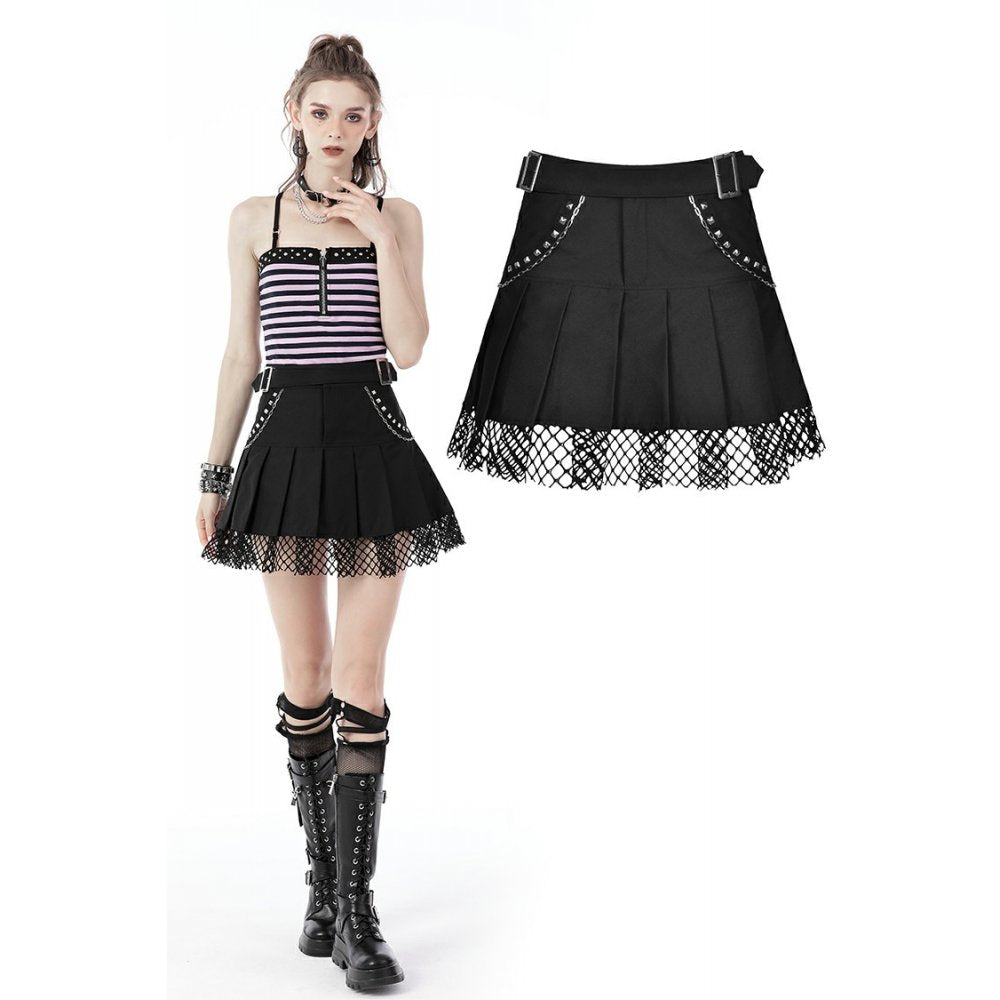 Dark In Love Rock Girl Studded Net Mini Skirt
